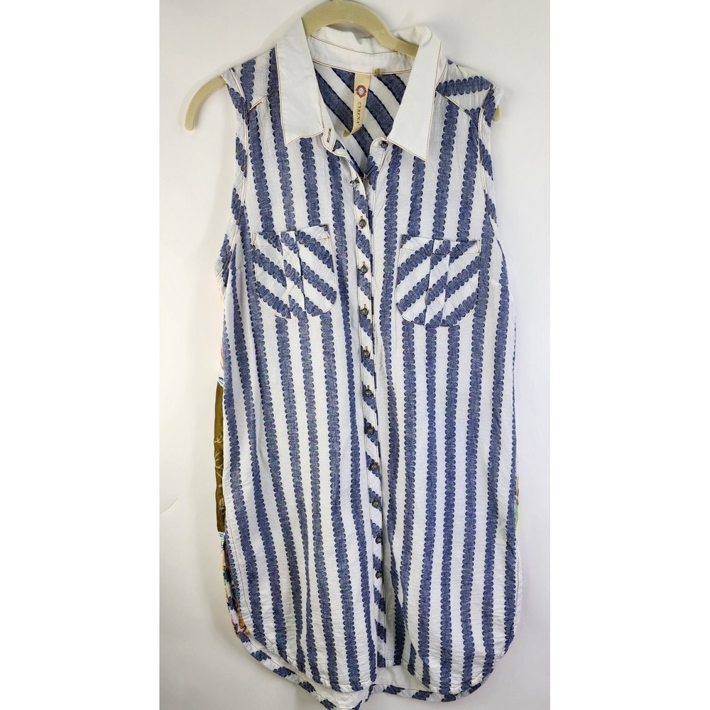 Cyrena Anthropologie Dress Women's L Hi-Lo Striped Sleeveless Boho Linen Blend